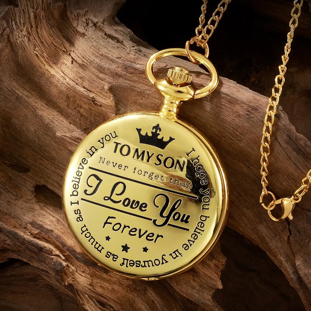 Gold Pocket Watch - I Love you Gift For Your Son -